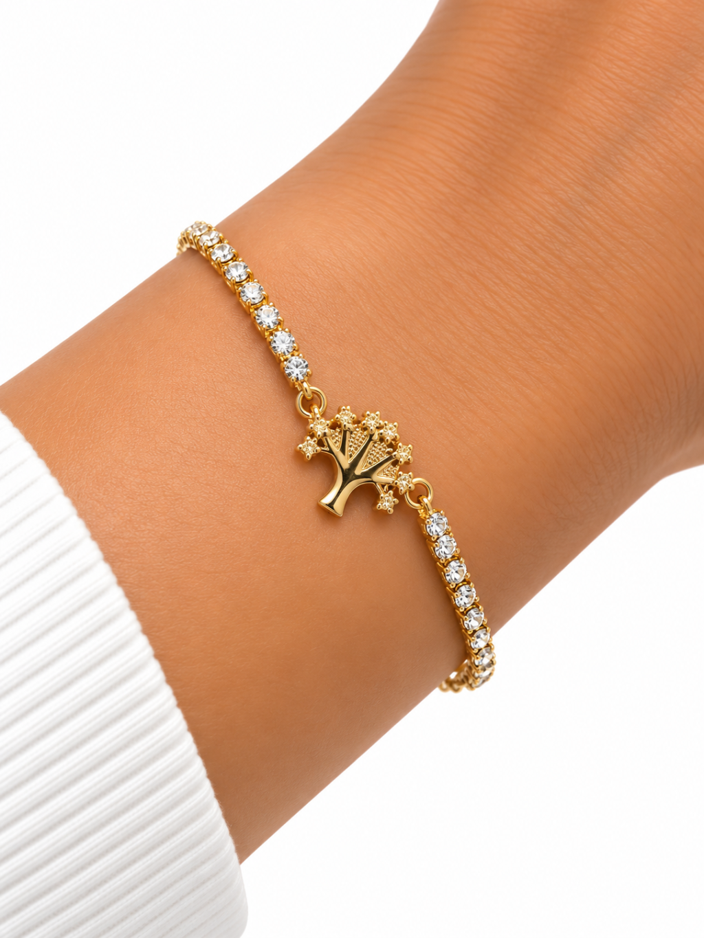 Pulseira folheada dourada com pingente árvore 