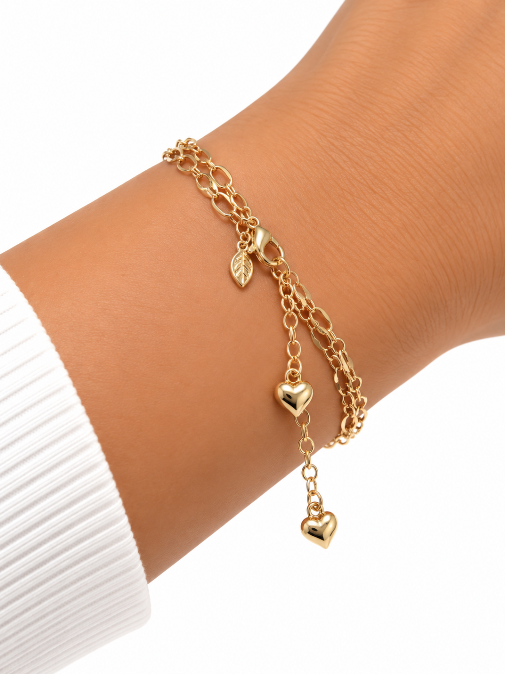 Pulseira semijoia dourada pingente de coração 