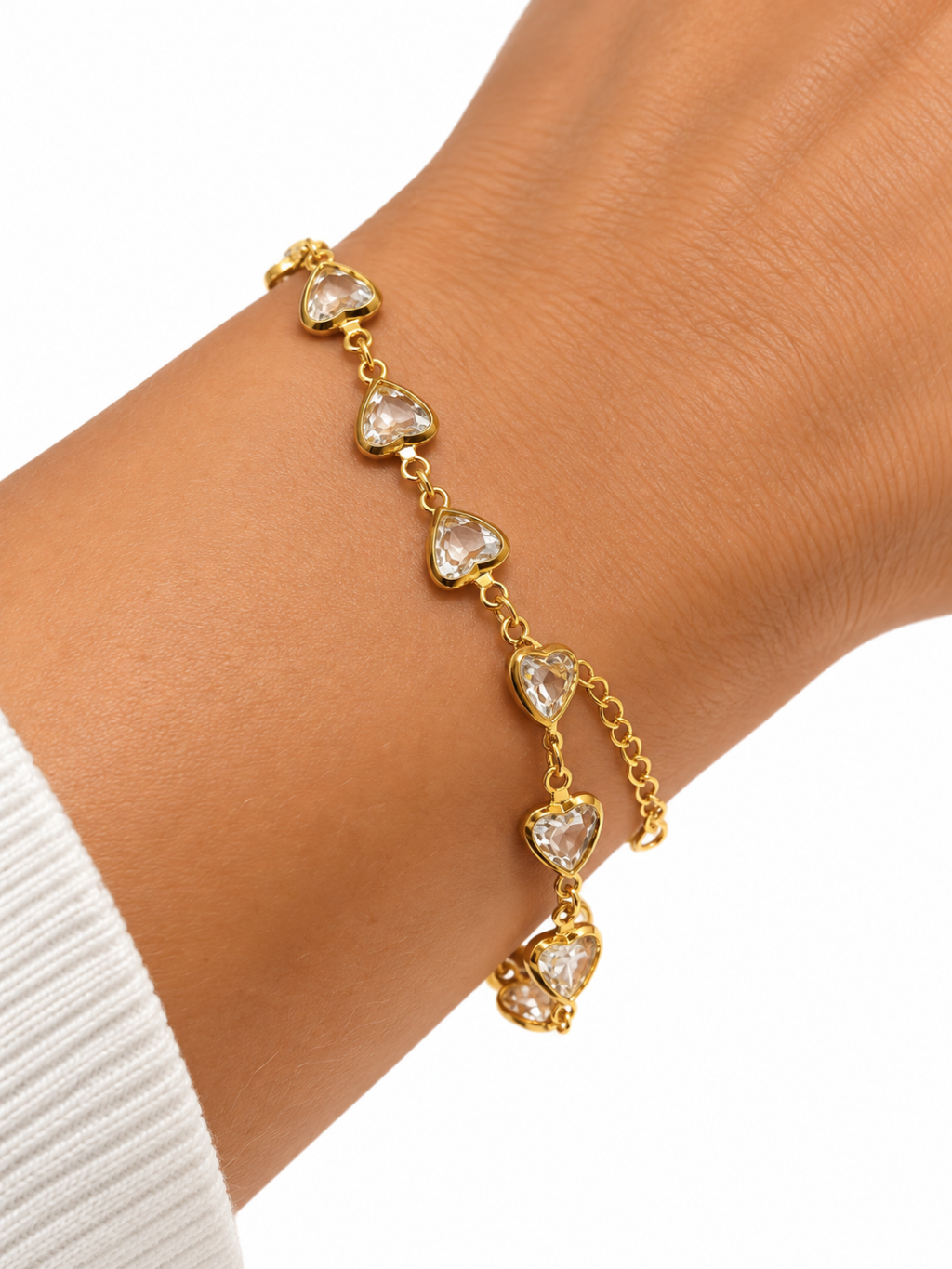 Pulseira folheada dourada coração ponto de luz 