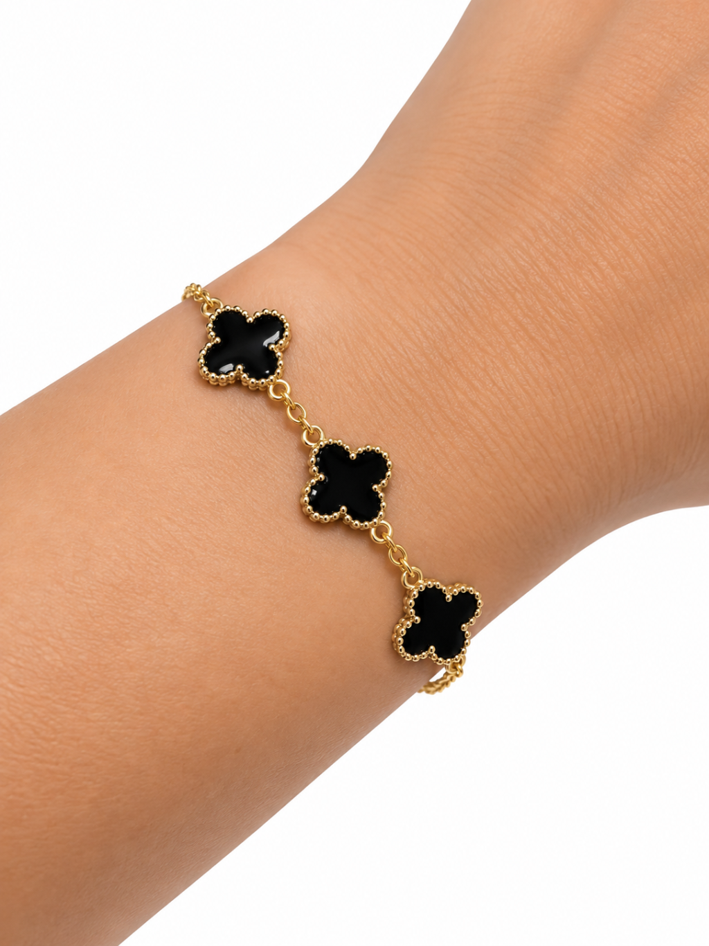Pulseira semi joia dourada com trevo 