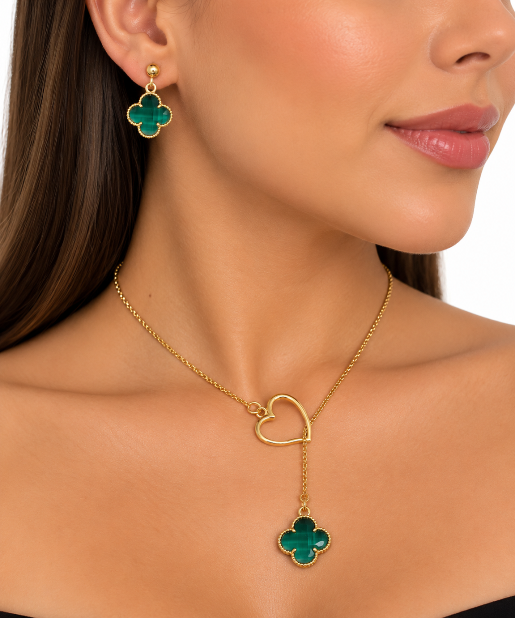 Conjunto folheado trevo verde 