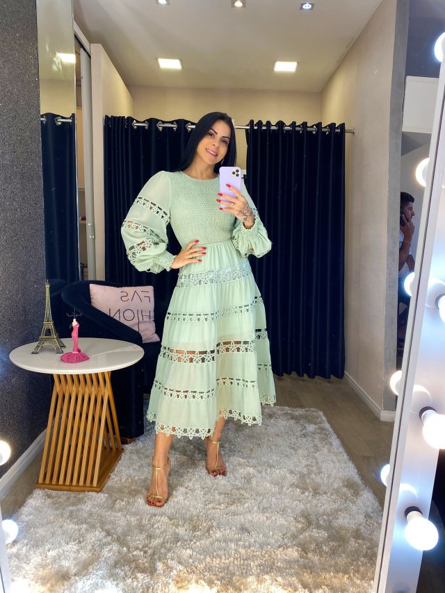 Vestido verde renda 