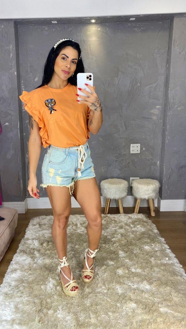 Short jeans de cordão 