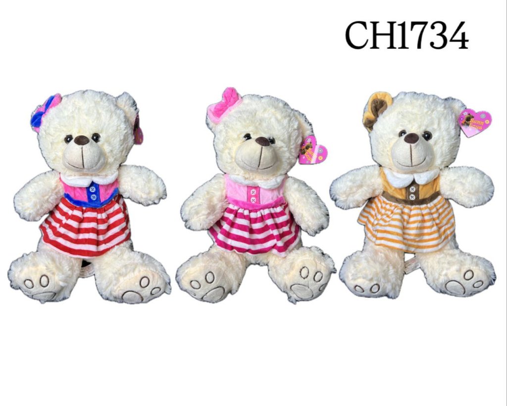 CH1734  URSO PELUCIA COM VESTIDO 30CM 