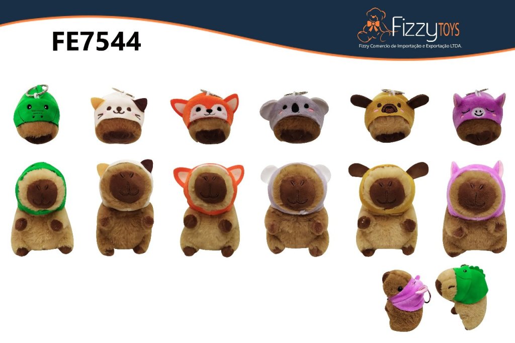 FE7544 PELUCIA CHAVEIRO CAPIVARA 10CM PACOTE COM 12 UNIDADES