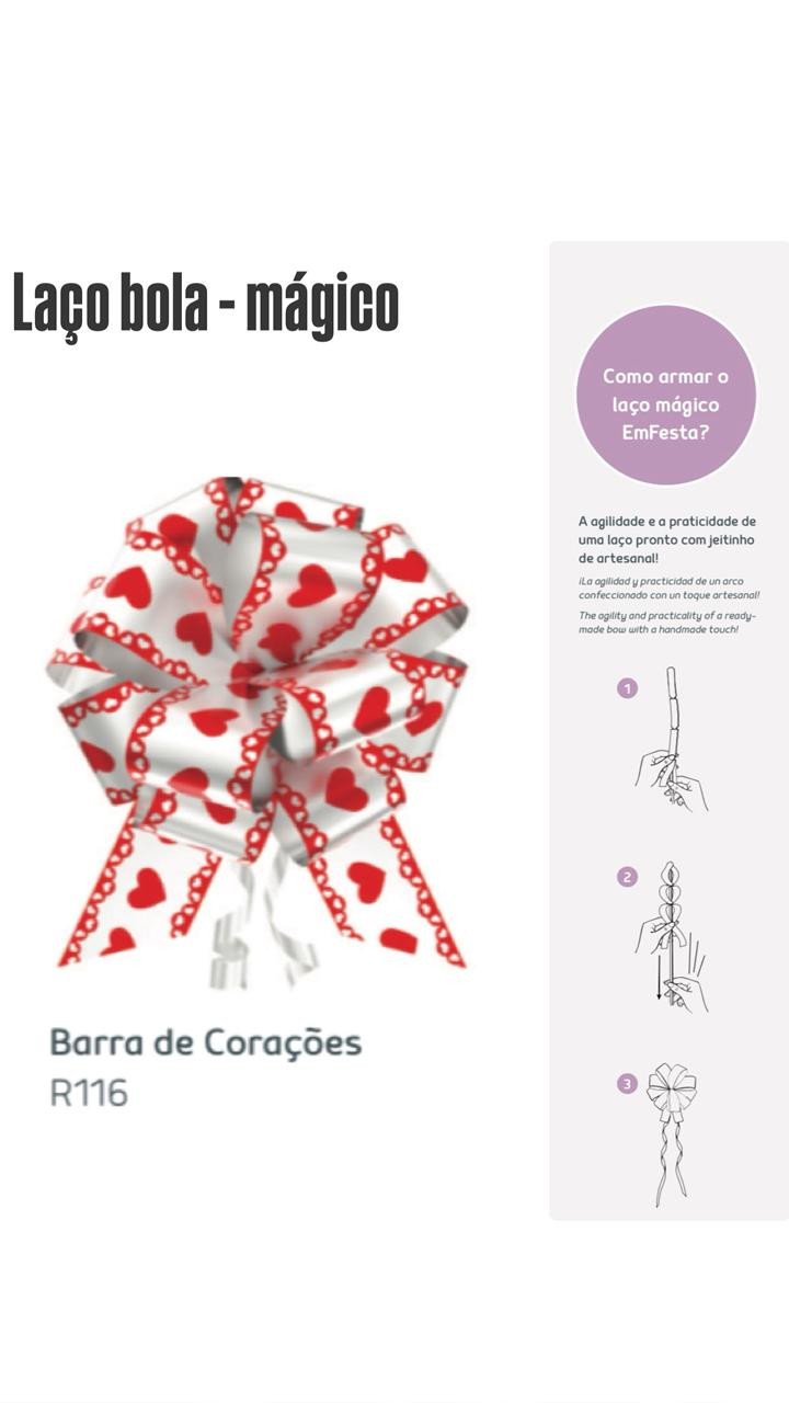LAÇO M BOLA C/10 R116 BARRA DE CORAÇOES REF 3433