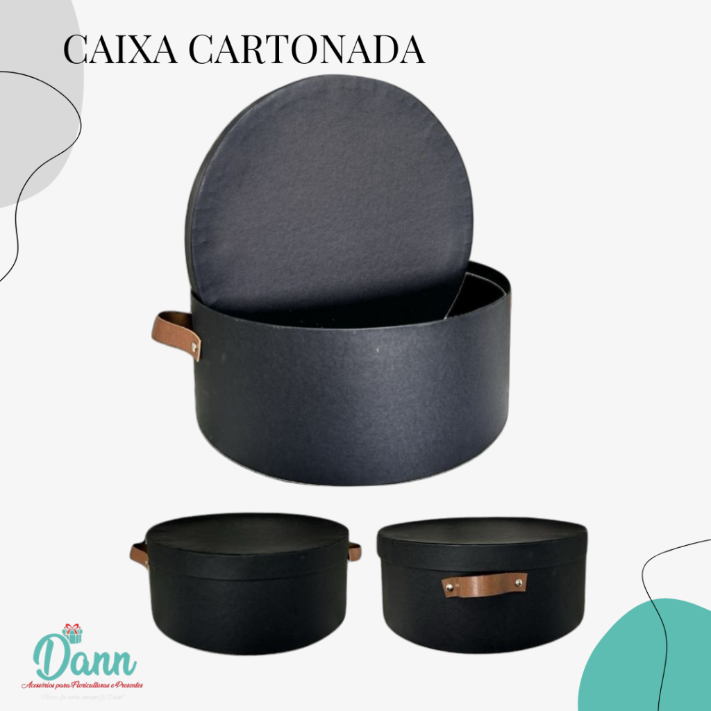 CAIXA LUXO REDONDA ALÇA COURO PRETA REF 902