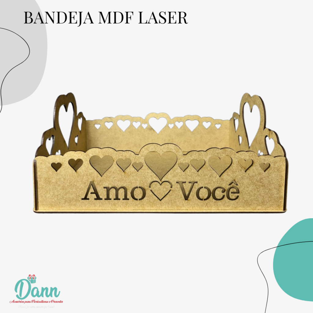 MDF BANDEJA LASR CORACAO AMO VOCE REF 2925 TAMANHO 30X25X8,5