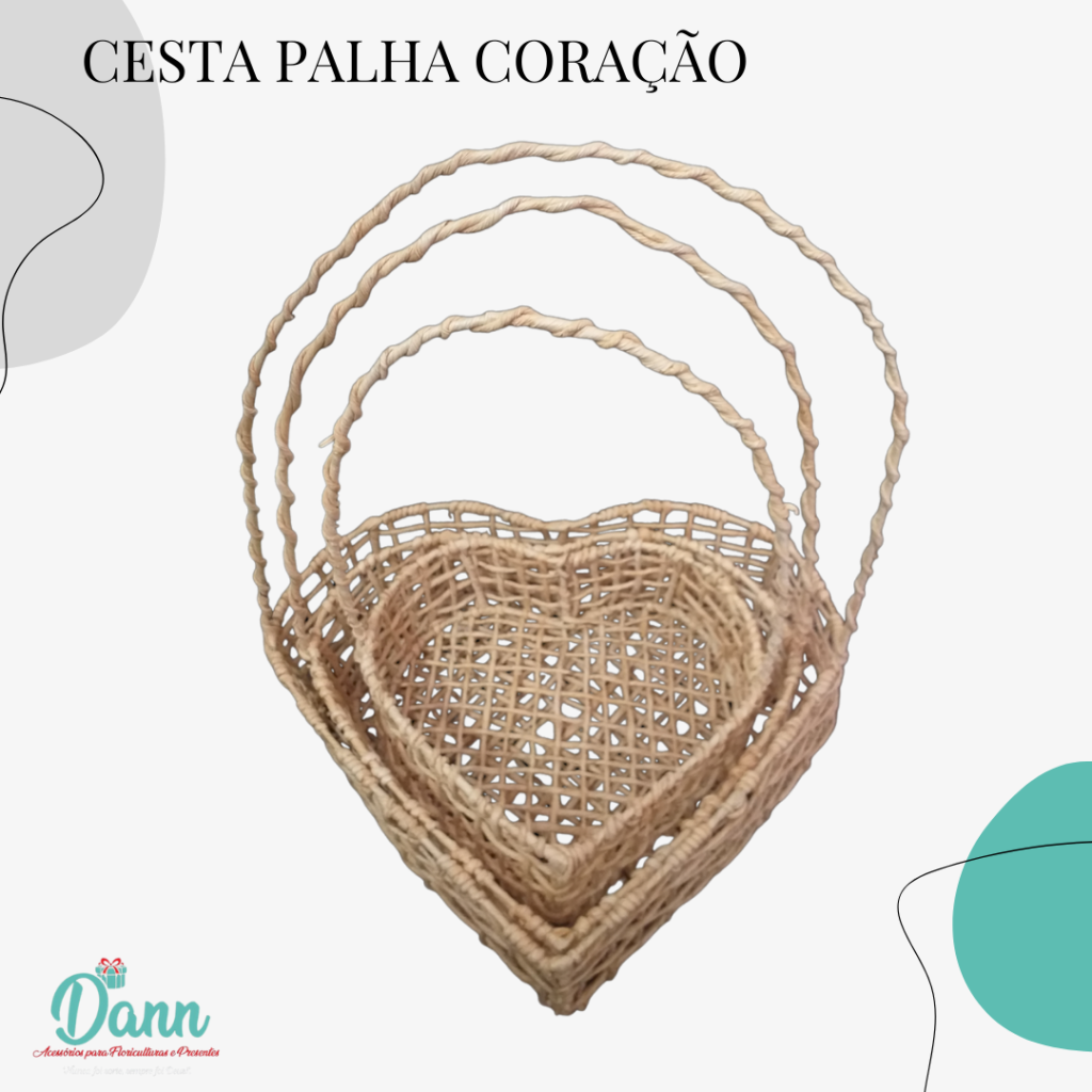 CESTA PALHA CORAÇÃO ARAMADO 