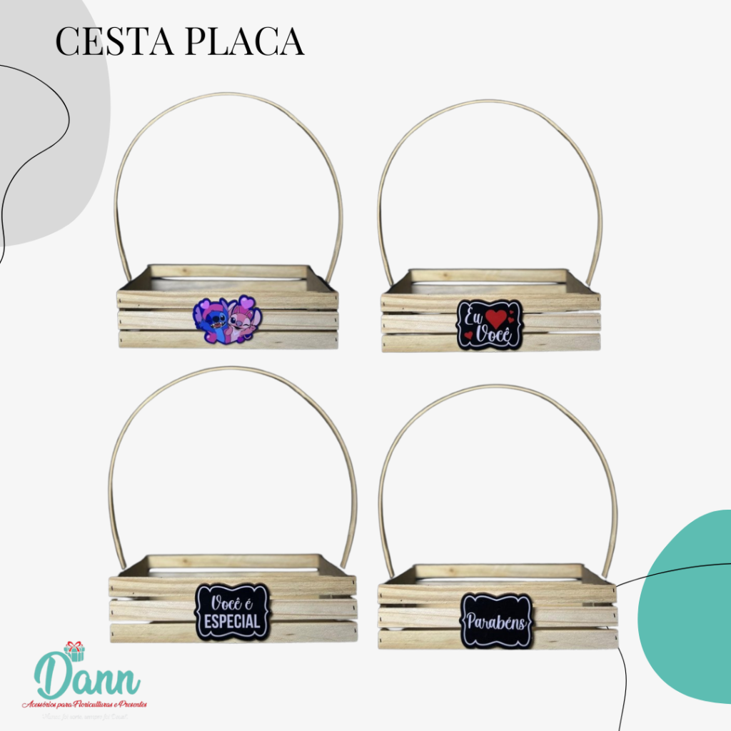 CESTA MADEIRA PLACA REF 1395 TAMANHO 30X13
