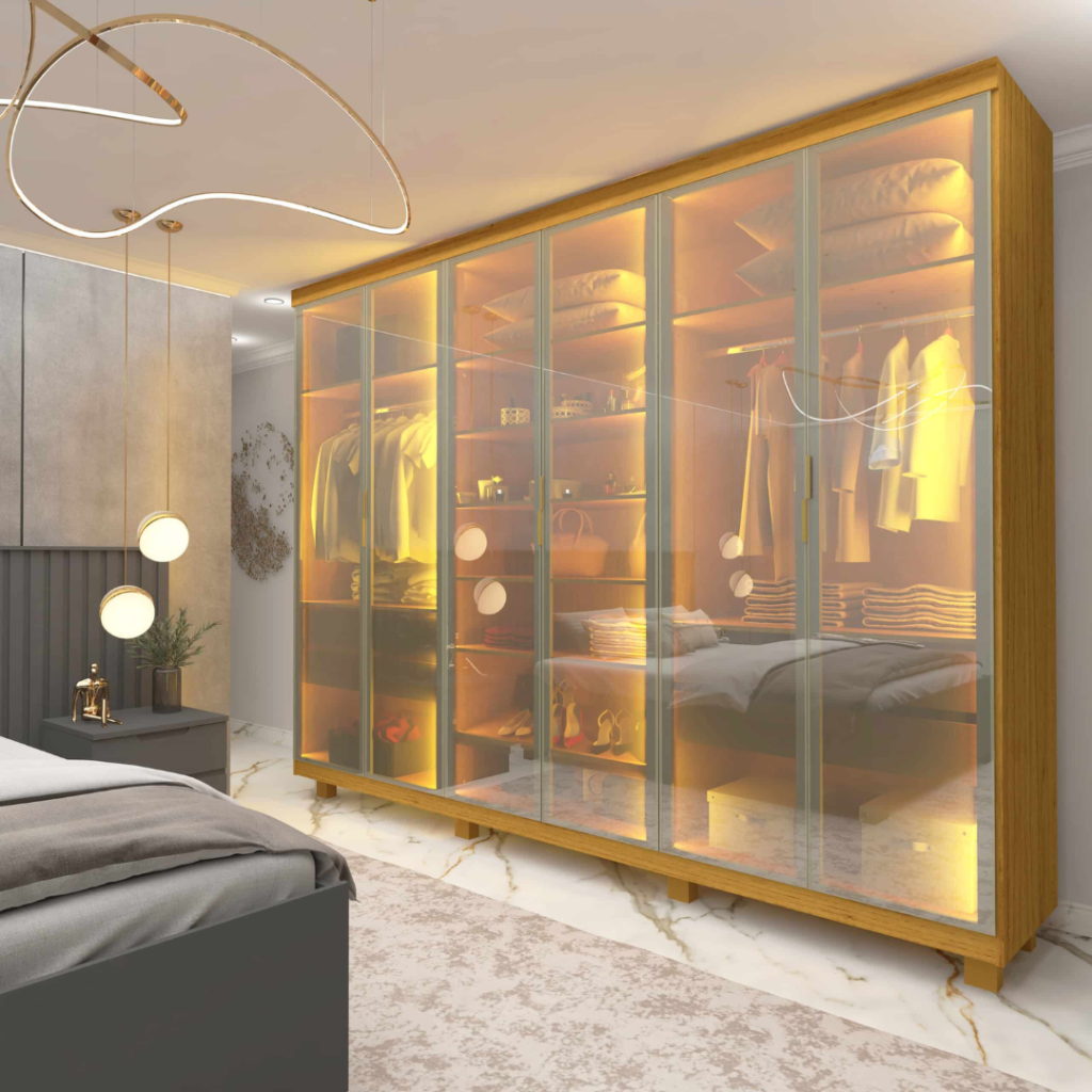 Roupeiro Imperatriz 6 Portas de Vidro Reflecta Naturale