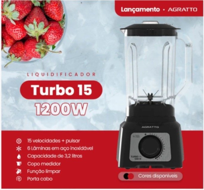 Liquidificador Turbo 15 Velocidades 3,2L ALIQ05N 01 1200W 127v Preto