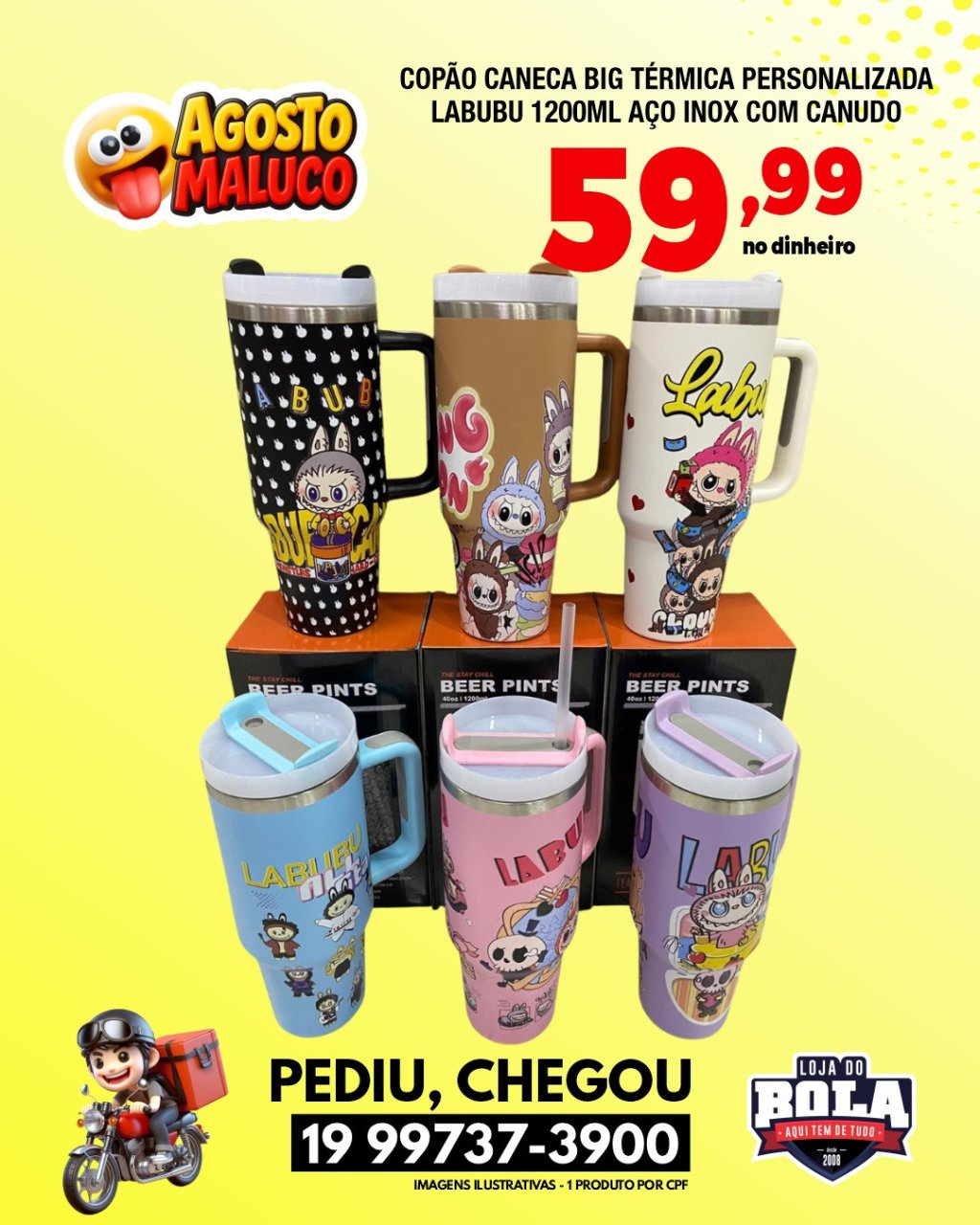 COPÃO CANECA BIG TÉRMICA 1200ML LABUBU