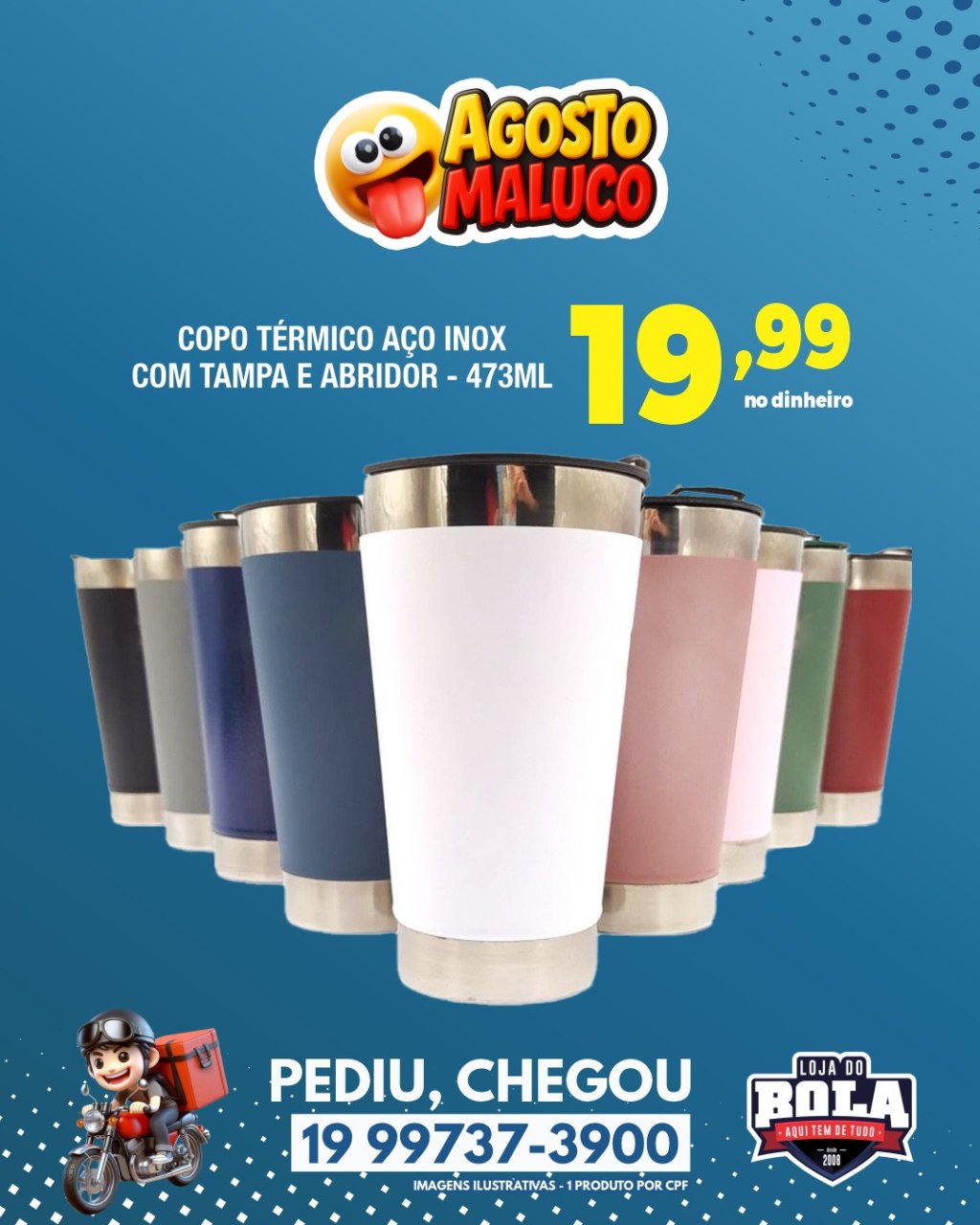 COPO TÉRMICO AÇO INOX COM TAMPA E ABRIDOR - 473ML