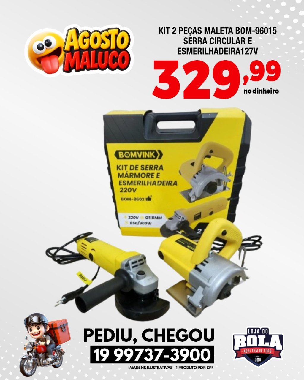 KIT DE SERRA MÁRMORE E ESMERILHADEIRA BOMVINK 220V
