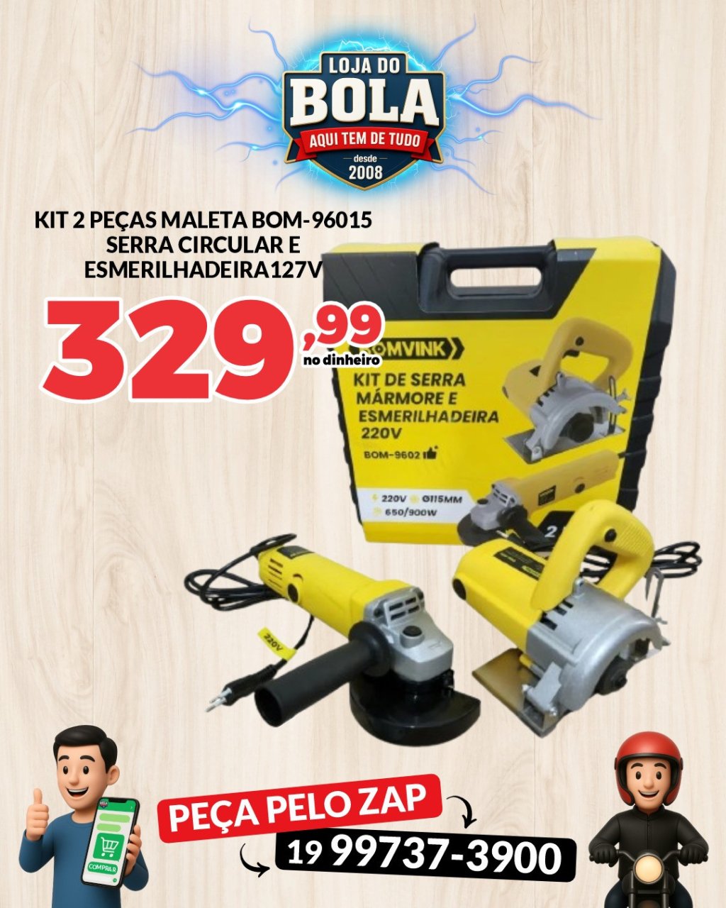 KIT DE SERRA MÁRMORE E ESMERILHADEIRA BOMVINK 220V