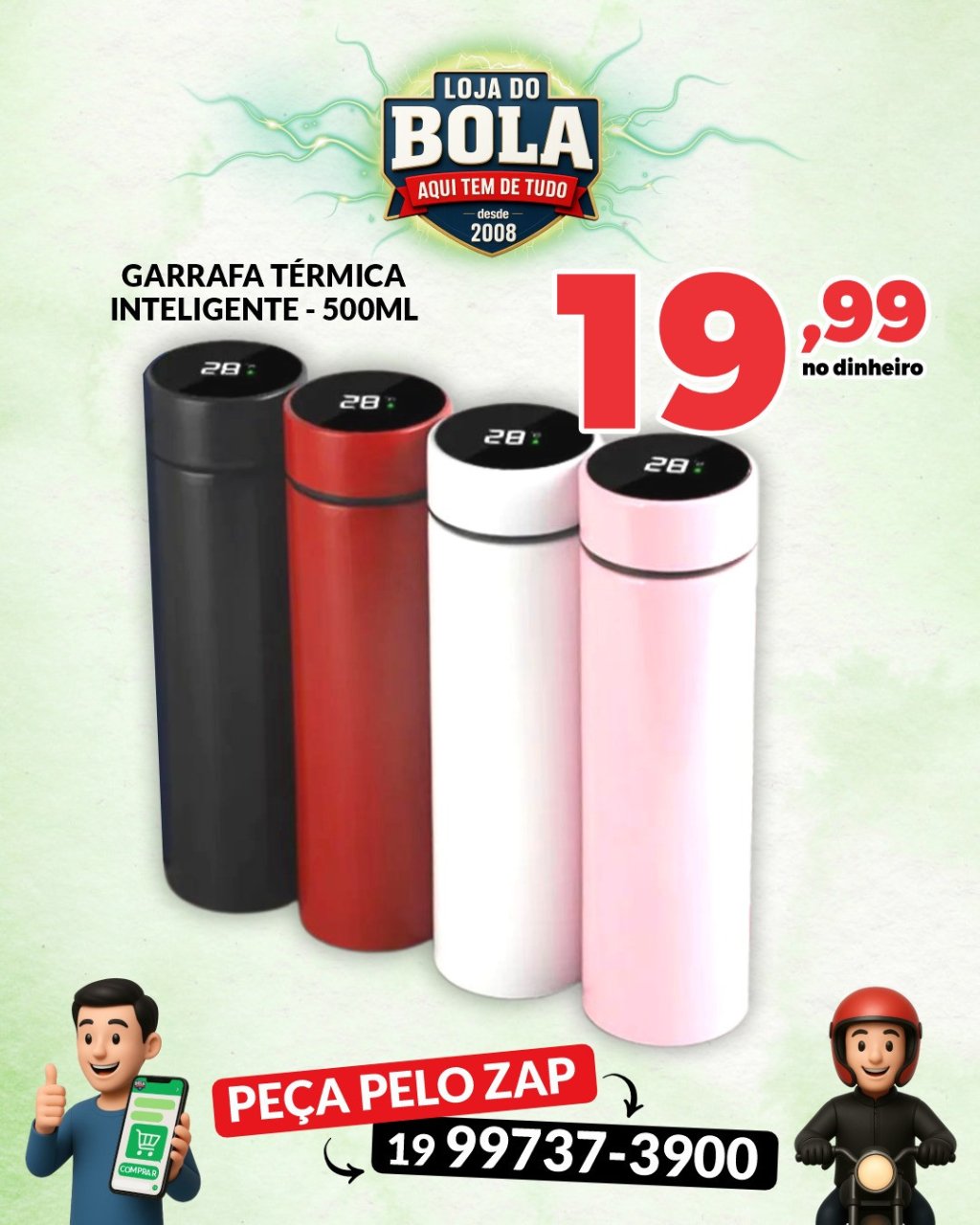 GARRAFA TÉRMICA 500ML - COM VISOR DIGITAL DE TEMPERATURA