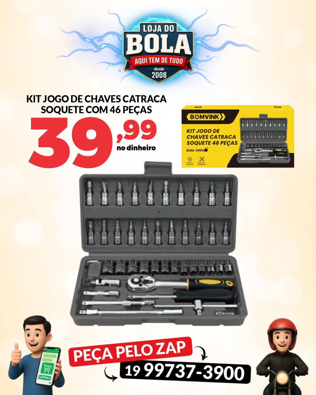 KIT JOGO DE CHAVES CATRACA SOQUETE - 46 PEÇAS