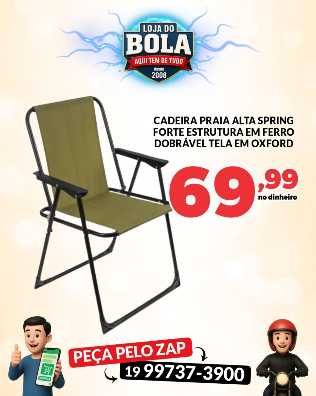 CADEIRA DE PRAIA ALTA DOBRÁVEL BEL, EM FERRO 