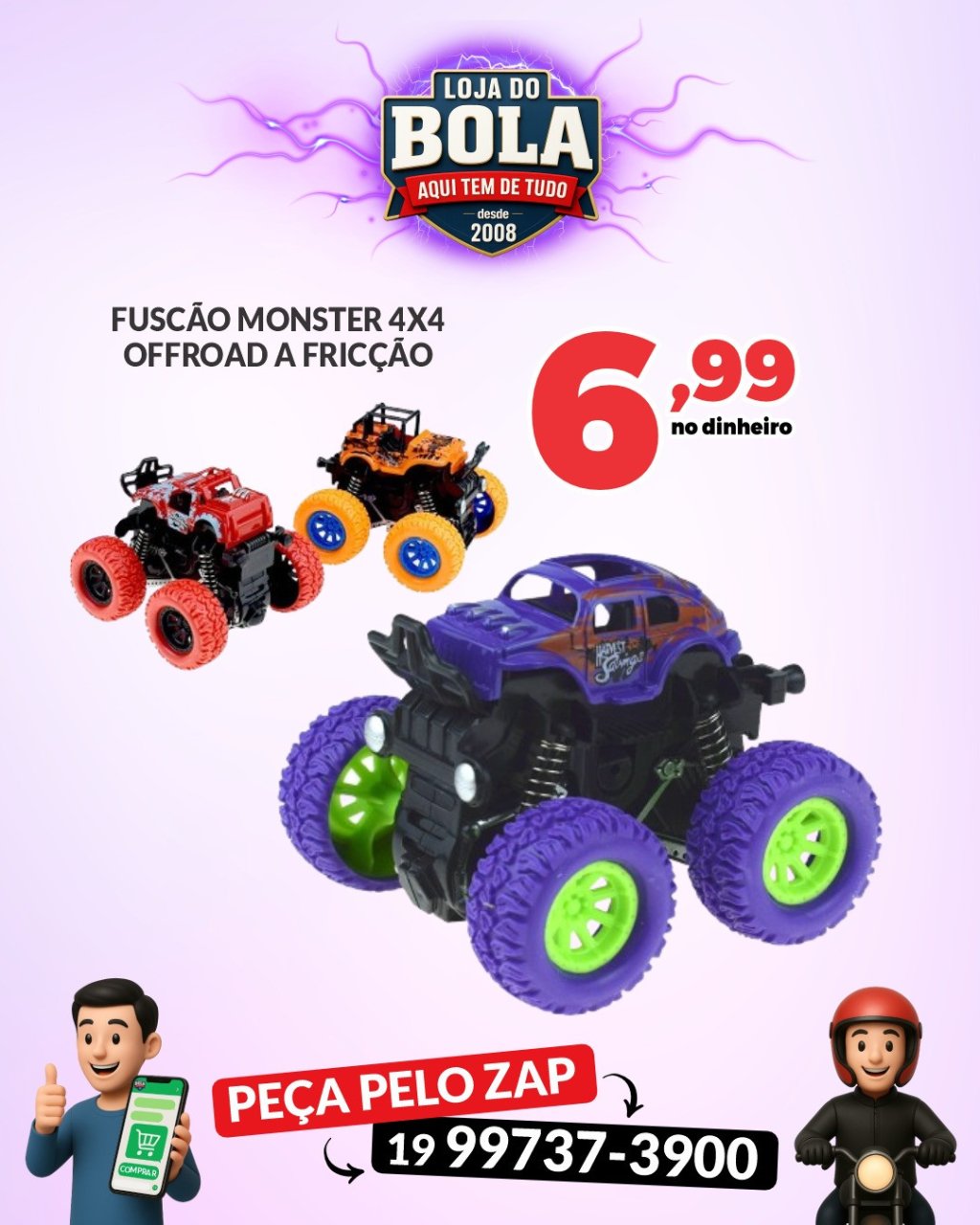 CARRINHO DE FRICÇÃO FUDCÃO MONSTER - 8,5CM x 8,5CM x 8CM