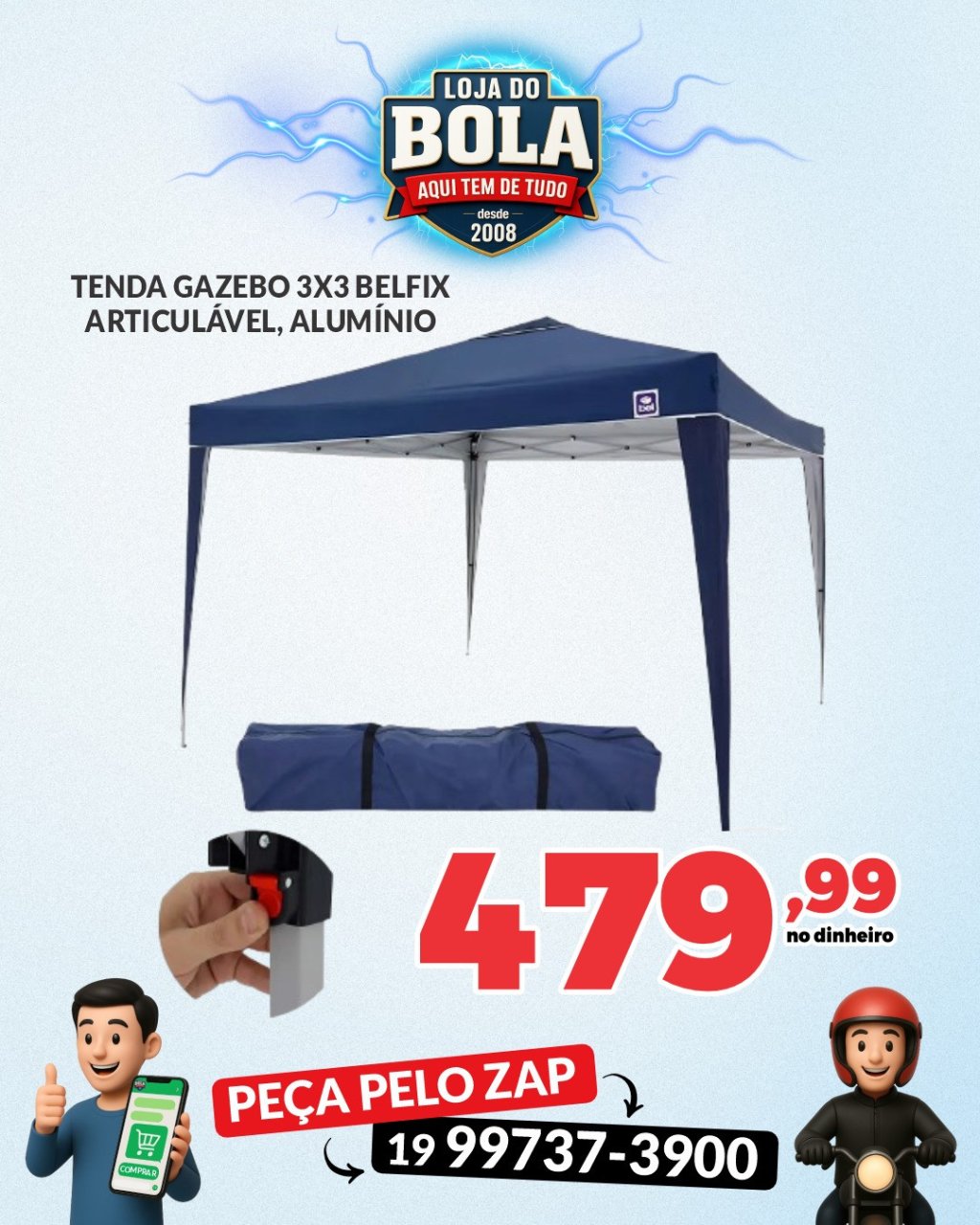 TENDA GAZEBO BEL ALUMÍNIO 3X3 ARTUCULÁVEL 