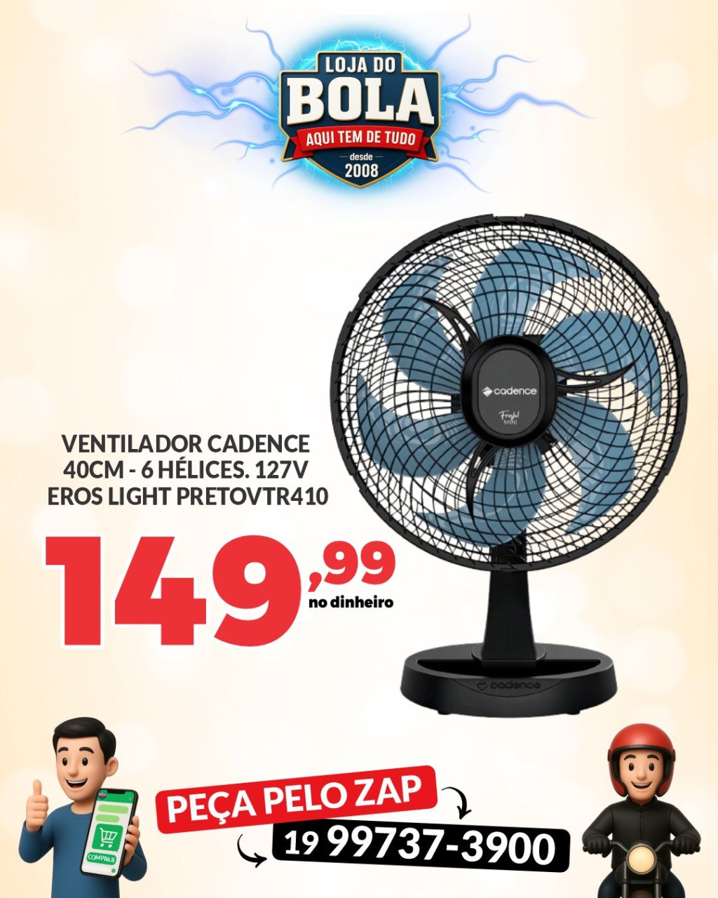 VENTILADOR CADENCE 40CM - 6 HÉLICES 127V