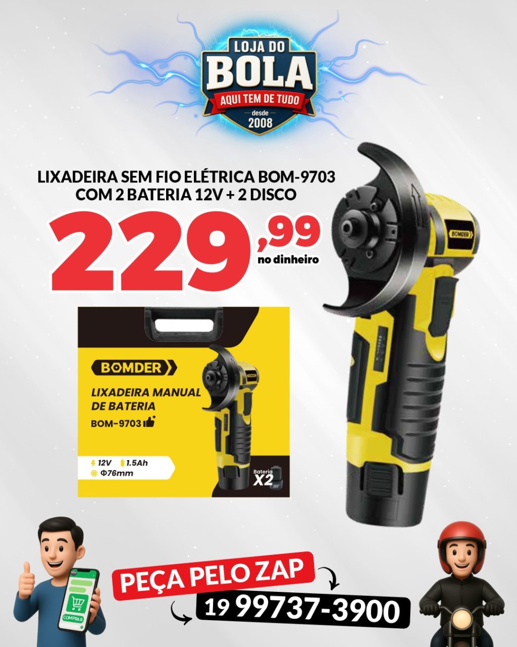 LIXADEIRA ELÉTRICA SEM FIO BOMVINK