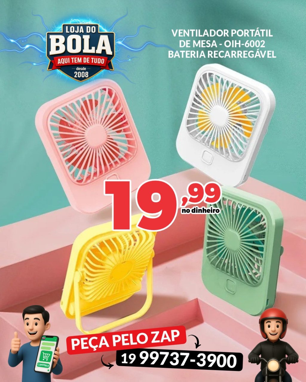 MINI VENTILADOR PORTÁTIL BATERIA RECARREGÁVEL