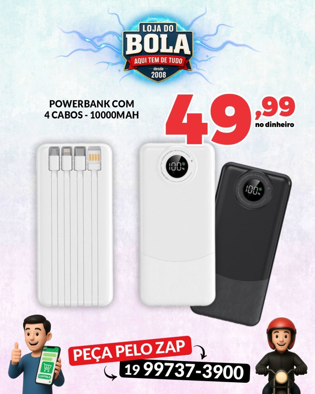 POWER BANK COM 4 CABOS 10000MAH