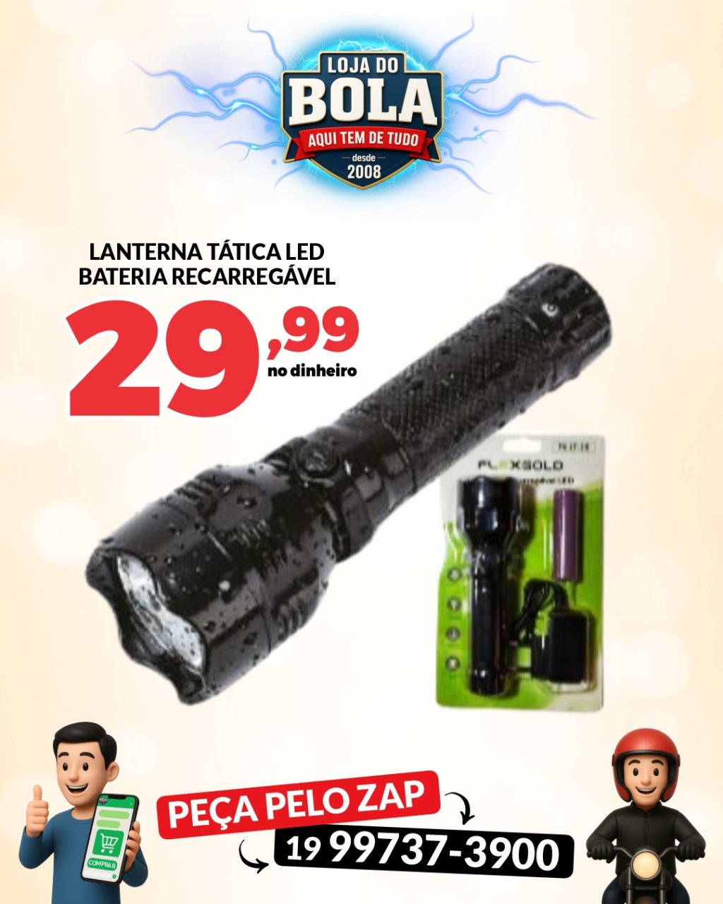LANTERNA TÁTICA LED BATERIA RECARREGÁVEL
