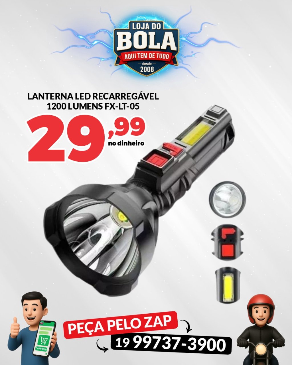 LANTERNA LED RECARREGÁVEL 1200 LÚMENS FX-LT-05