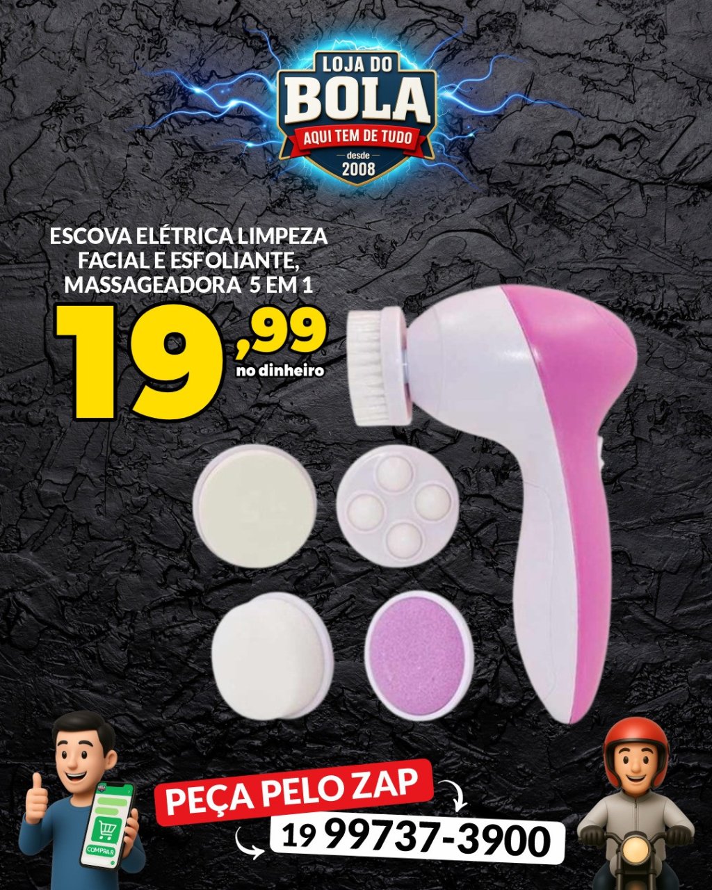 ESCOVA ELÉTRICA LIMPEZA FACIAL E ESFOLIANTE, MASSAGEADORA 5 EM 1