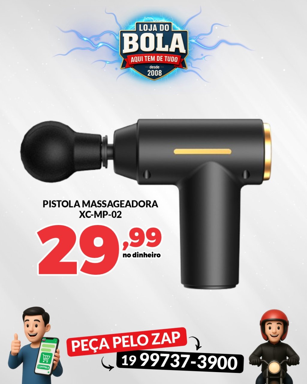 PISTOLA MASSAGEADORA XCELL BATERIA RECARREGÁVEL