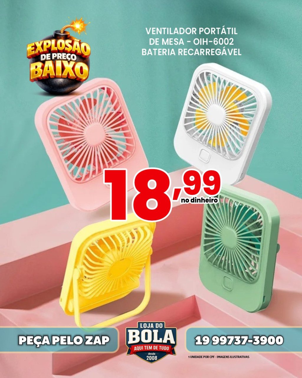 MINI VENTILADOR PORTÁTIL BATERIA RECARREGÁVEL