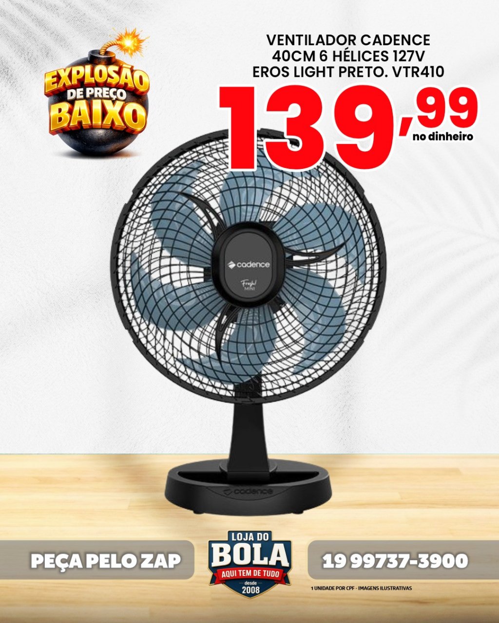 VENTILADOR CADENCE 40CM - 6 HÉLICES 127V
