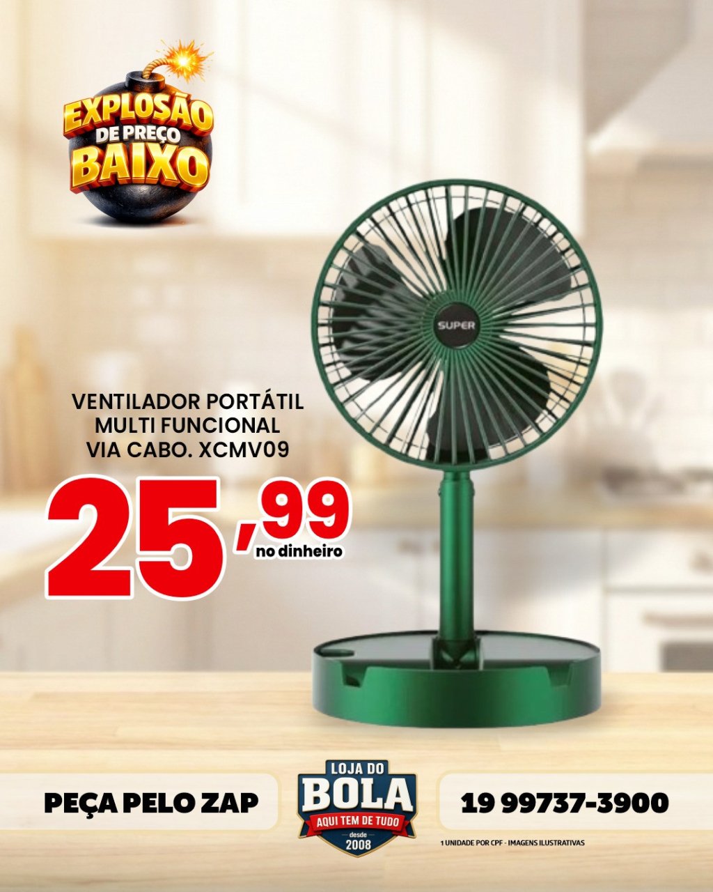 VENTILADOR DOBRÁVEL BATERIA RECARREGÁVEL