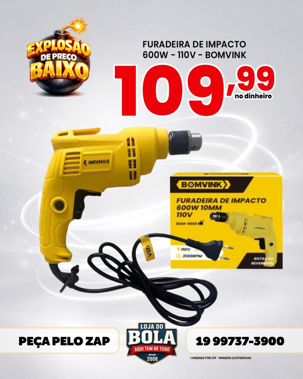 FURADEIRA DE IMPACTO BOMVINK 600W 110V