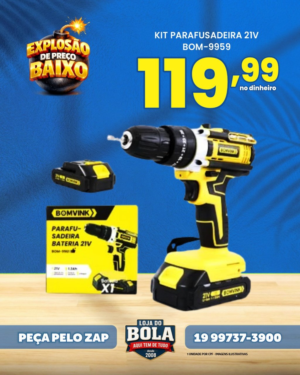 KIT PARAFUSADEIRA 21V COM MALETA - BOM-9959