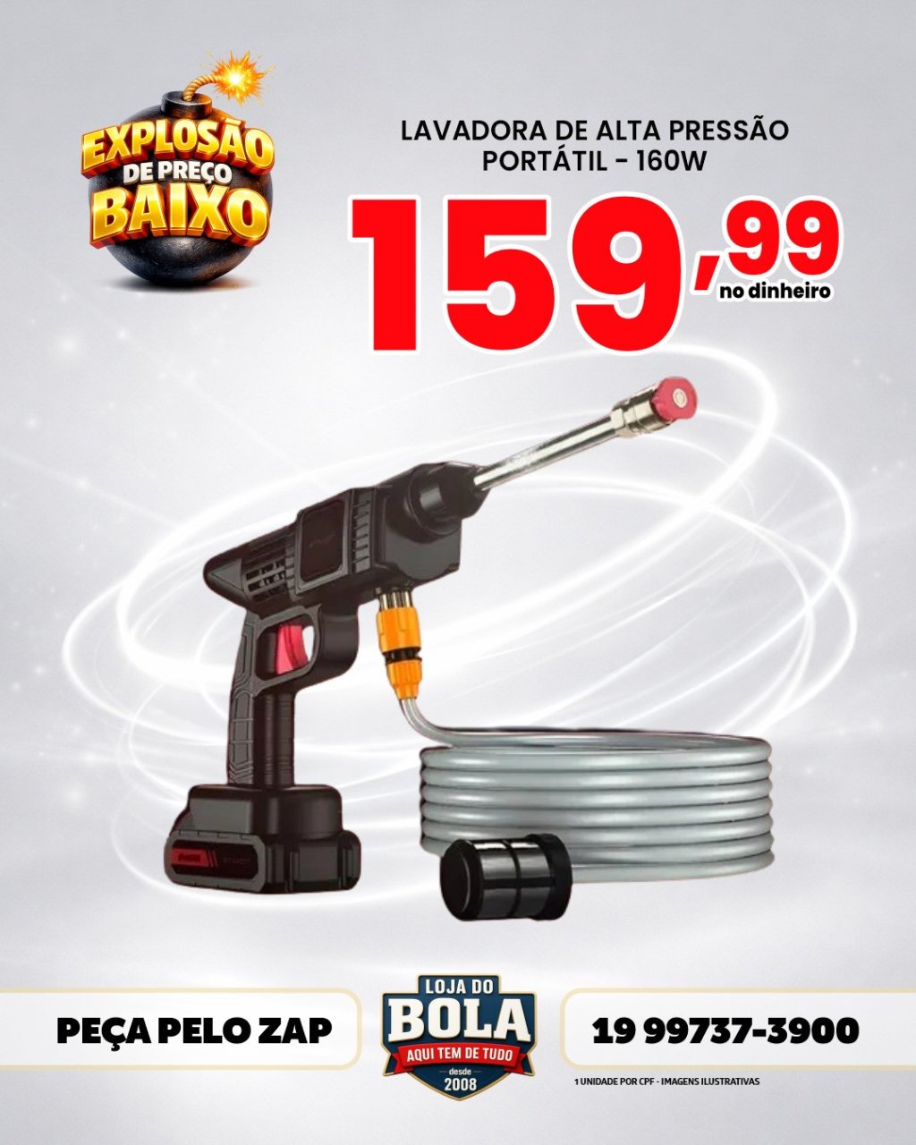 LAVADORA SEM FIO DE ALTA PRESSÃO PORTÁTIL 160w