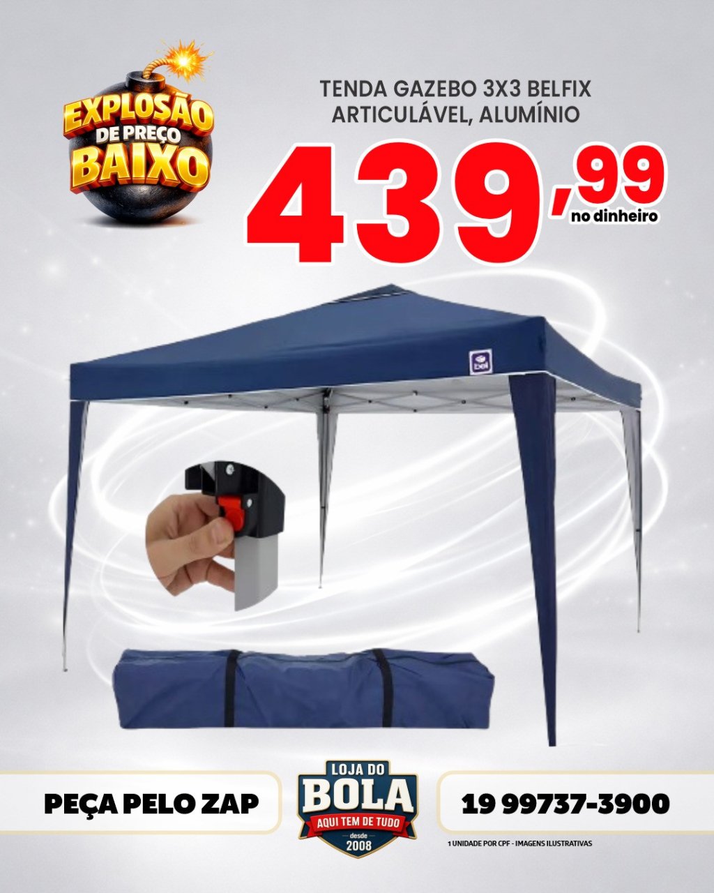 TENDA GAZEBO BEL ALUMÍNIO 3X3 ARTUCULÁVEL 