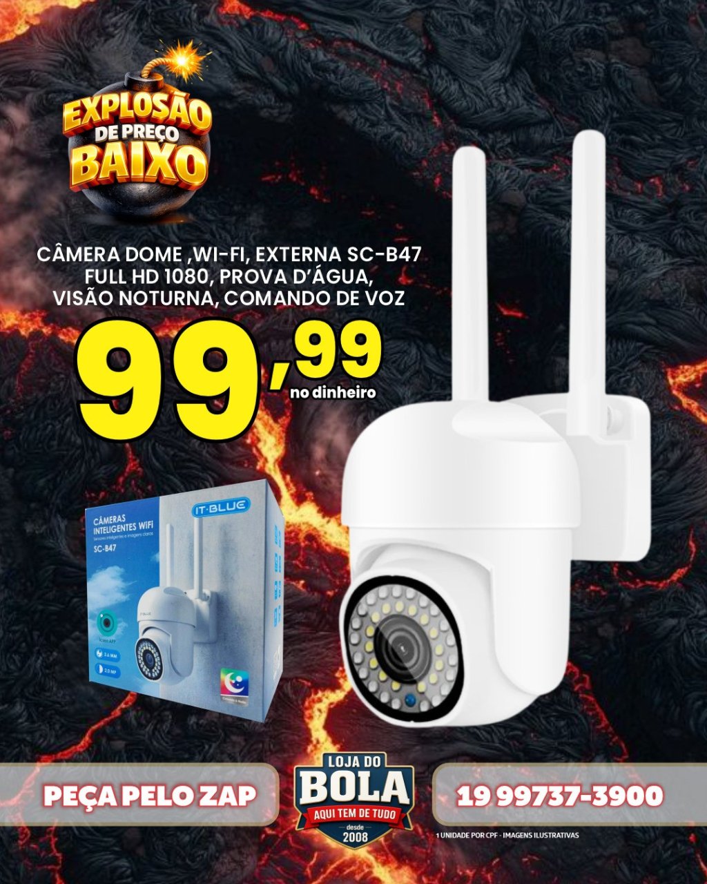 CÂMERA DOME WI-FI EXTERNA SC-B47 A PROVA D'ÁGUA 