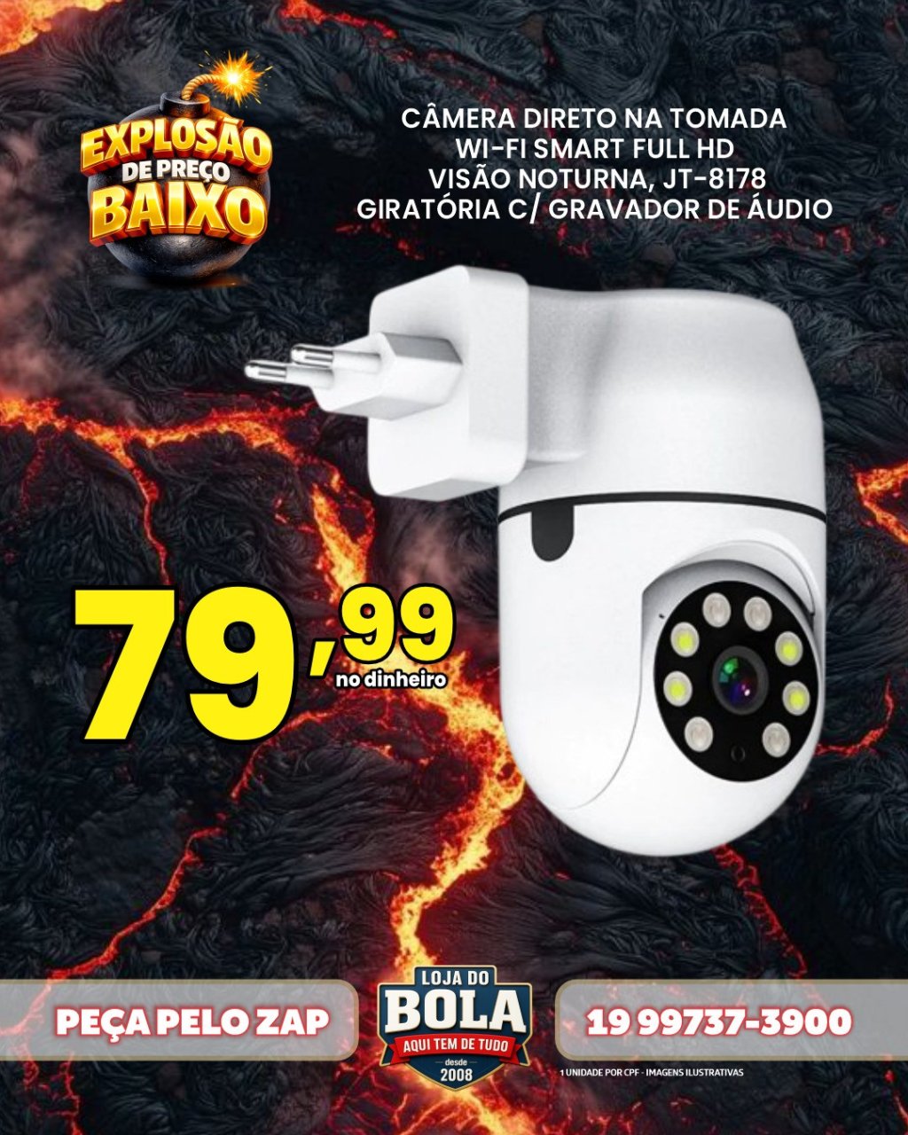 CÂMERA DE TOMADA, WI-FI SMART FULL HD - Visão Noturna JT-8178
