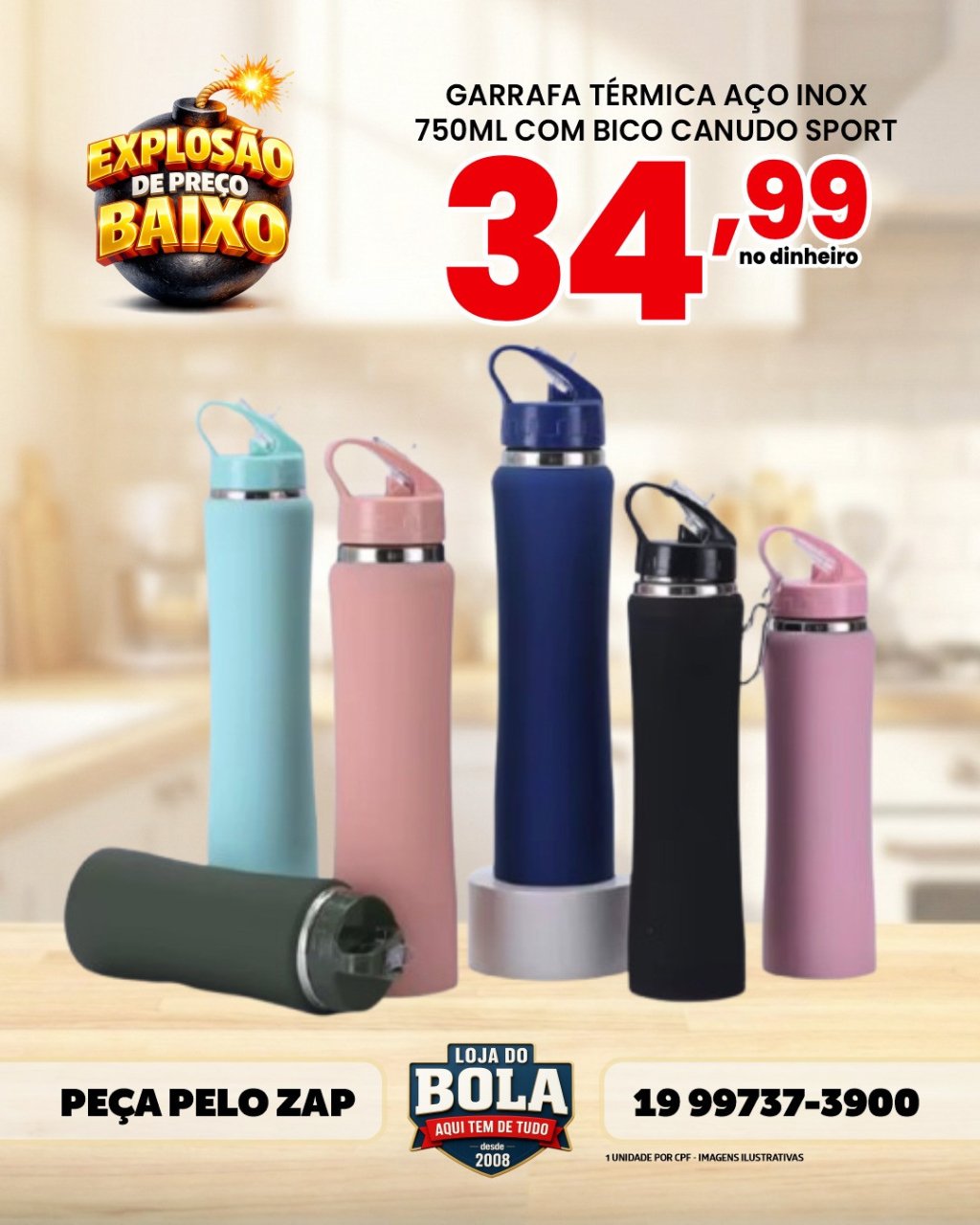 GARRAFA TÉRMICA ESPORTIVA COM CANUDO