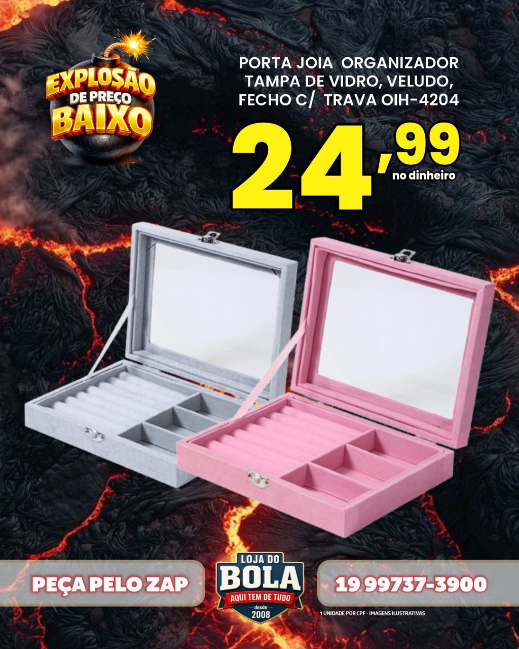 PORTA JÓIA COM ESPELHO E TRAVA OIH-4204