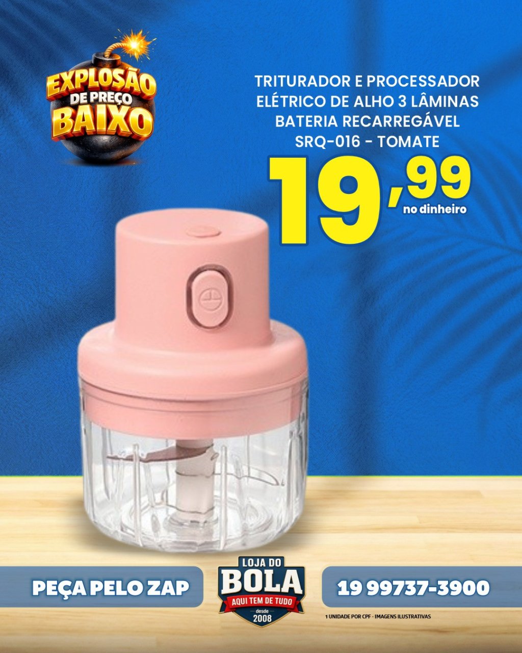 TRITURADOR ELÉTRICO - BATERIA RECARREGÁVEL