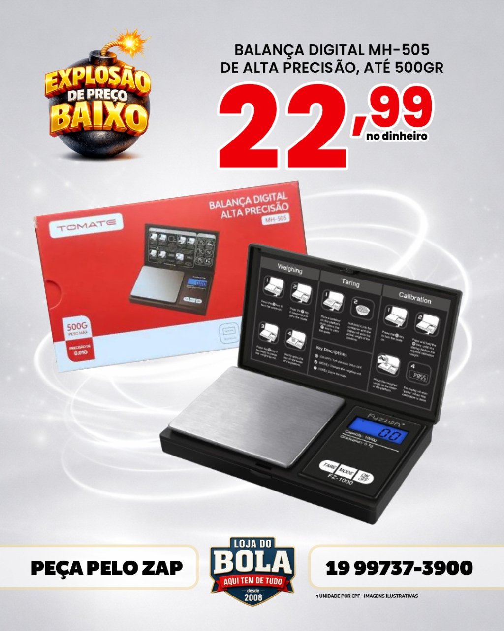 BALANÇA DIGITAL DE PRECISÃO ATÉ 500g