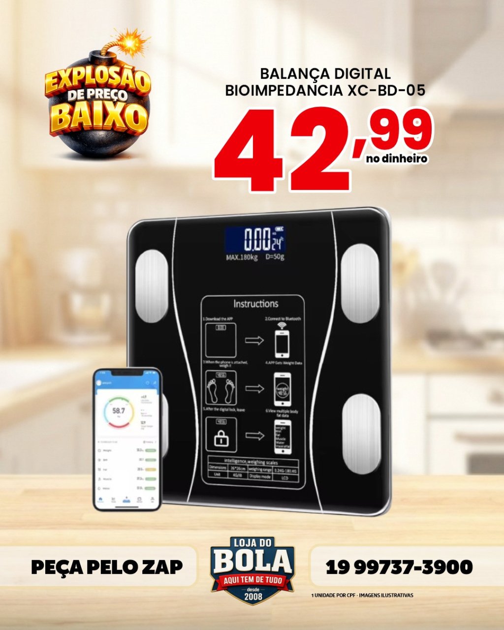 BALANÇA DIGITAL BIOIMPEDÂNCIA XC-BD-05