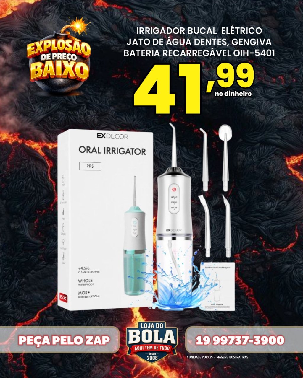 IRRIGADOR DENTAL OIH-5401 BATERIA RECARREGÁVEL