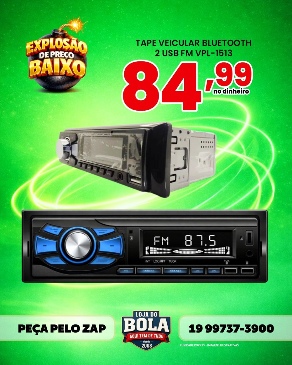 TAPE AUTOMOTIVO BLUETOOTH, USB, FM