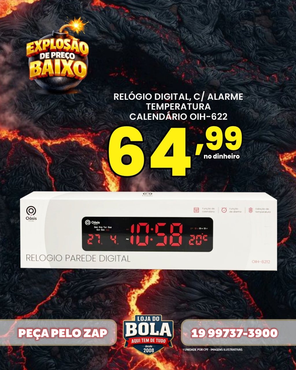 RELÓGIO DIGITAL OIH-622
